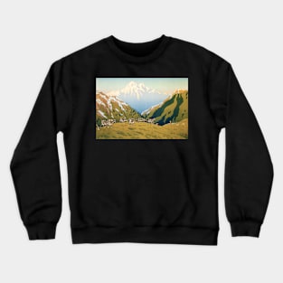 Cows on Mountain Hills Landscape Painting Crewneck Sweatshirt